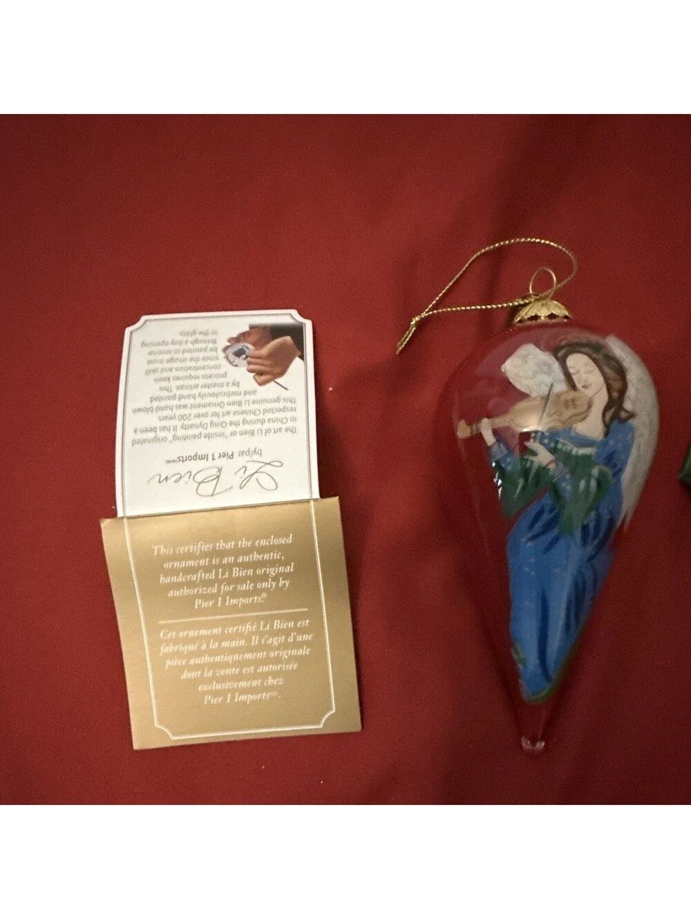 Pier 1 Imports Li Bien Hand Painted Glass Angel Teardrop Hanging Ornament